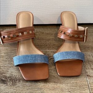 Stylish Women's Sandals with Tan and Blue Straps